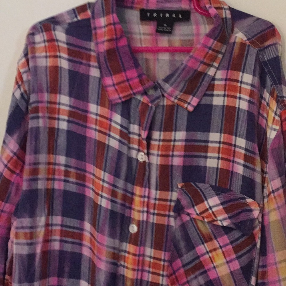 Tribal tie dye bleach flannel shirt size medium